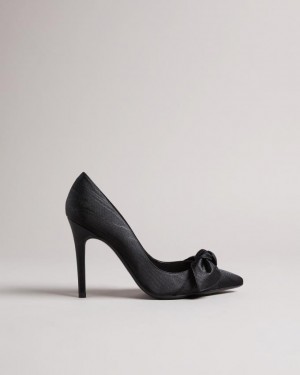 Buty Na Obcasie Damskie Ted Baker Moire Satin Bow Court Czarne Polska | PL-LOUIJ4901