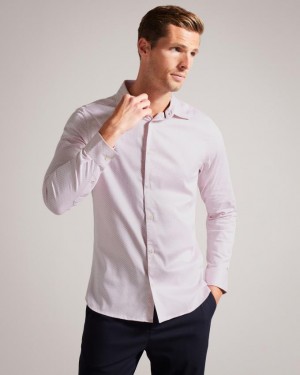 Koszule Męskie Ted Baker Long Sleeve Geometric Różowe Polska | PL-XOUHN7458