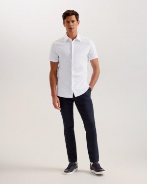 Koszule Męskie Ted Baker Short Sleeve Cotton Oxford Białe Polska | PL-XUVZB1639