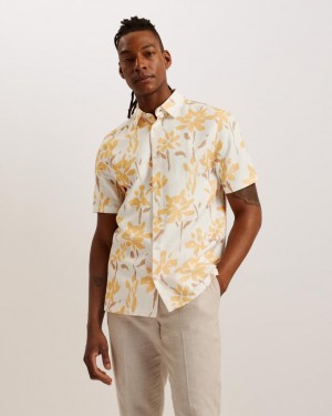 Koszule Męskie Ted Baker Short Sleeve Floral Print Żółte Polska | PL-DHYJM4693