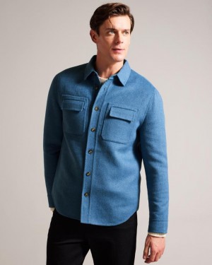 Koszule Męskie Ted Baker Wool Blend Overshirt Niebieskie Polska | PL-NXPRM5804
