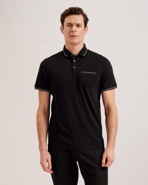 Koszulka Polo Męskie Ted Baker Polo With Striped Details Czarne Polska | PL-QTWVY0369