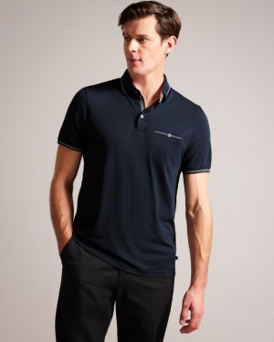 Koszulka Polo Męskie Ted Baker Polo With Striped Details Granatowe Polska | PL-OYWBP4285