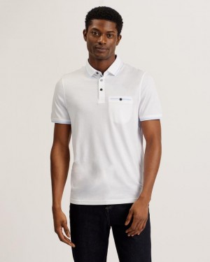 Koszulka Polo Męskie Ted Baker Polo With Striped Details Białe Polska | PL-LPQVR2685