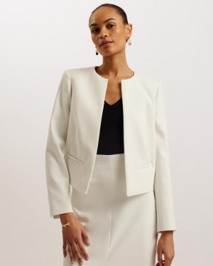 Kurtka Damskie Ted Baker Cropped Tailored Open Białe Polska | PL-XZKRE6420