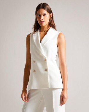 Kurtka Damskie Ted Baker Sleeveless Double Breasted Białe Polska | PL-FTWSV5162