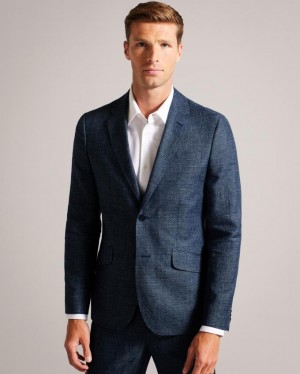 Kurtka Męskie Ted Baker Slim Fit Linen And Wool Suit Granatowe Polska | PL-TQNRD6793