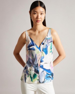 Najfatalniejszy Damskie Ted Baker Absract Print V Neck Cami Białe Polska | PL-DPBUO6235