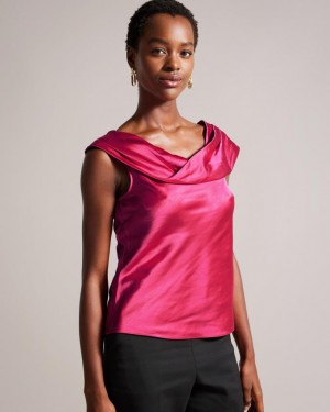 Najfatalniejszy Damskie Ted Baker Asymmetric Cowl Satin Głęboka Różowe Polska | PL-GLOXA4571