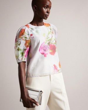 Najfatalniejszy Damskie Ted Baker Boxy Cropped with Puff Sleeve Białe Polska | PL-QUNBA9378