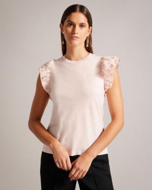Najfatalniejszy Damskie Ted Baker Cotton With Frill Sleeve Różowe Polska | PL-HYCIB2810