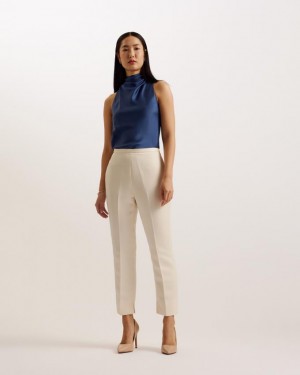 Najfatalniejszy Damskie Ted Baker Draped High Neck Bias Cut Granatowe Polska | PL-SVFLZ0756