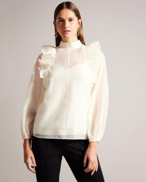 Najfatalniejszy Damskie Ted Baker Frilled Shoulder Organza Beżowe Polska | PL-VBYDP9213