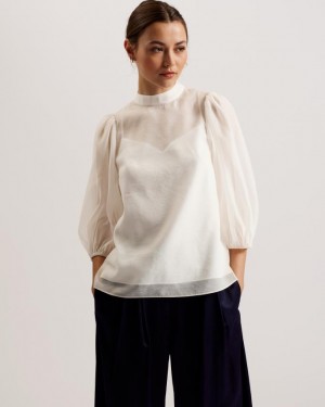 Najfatalniejszy Damskie Ted Baker Organza Balloon Sleeve Białe Polska | PL-LHJZT4639