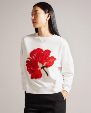 Najfatalniejszy Damskie Ted Baker Placement Print Sweat Białe Polska | PL-VCYDR9361
