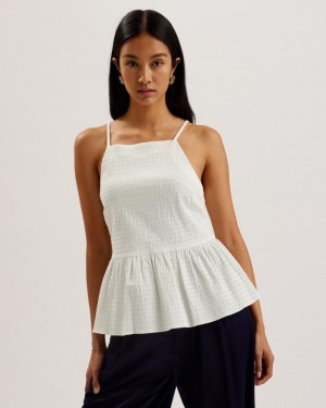 Najfatalniejszy Damskie Ted Baker Seersucker Peplum Strappy Cami Białe Polska | PL-DQOVN7209