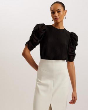 Najfatalniejszy Damskie Ted Baker Short Puff Sleeve Organza Czarne Polska | PL-HMVEY1045