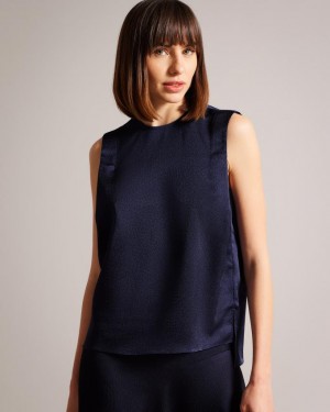 Najfatalniejszy Damskie Ted Baker Sleeveless Hammered Satin Granatowe Polska | PL-RGXDN8054