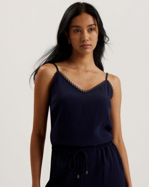 Najfatalniejszy Damskie Ted Baker Strappy Cami With Looped Trims Ciemny Niebieskie Polska | PL-QAPCM5638