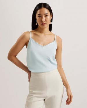Najfatalniejszy Damskie Ted Baker Strappy Cami With Looped Trims Głęboka Niebieskie Polska | PL-GACJV6375