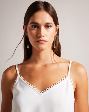 Najfatalniejszy Damskie Ted Baker Strappy Cami With Looped Trims Białe Polska | PL-VHMKF3957
