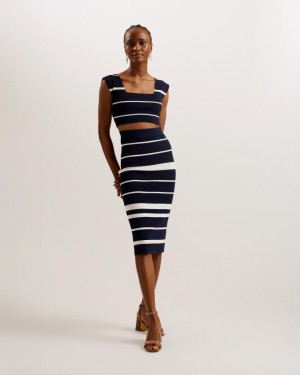 Najfatalniejszy Damskie Ted Baker Striped Knit Crop Granatowe Polska | PL-NQLJU9042