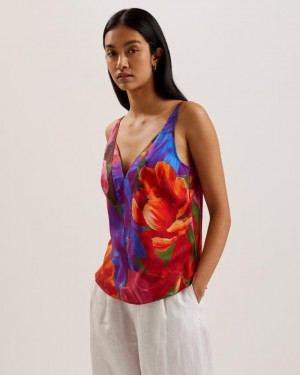 Najfatalniejszy Damskie Ted Baker Tropical Floral V-Neck Cami Kolorowe Polska | PL-IRXBA8703
