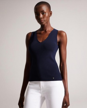 Najfatalniejszy Damskie Ted Baker V-Neck Slim Fit Knit Ciemny Niebieskie Polska | PL-SGPOI1376