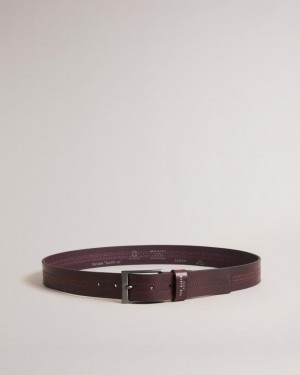 Pasek Męskie Ted Baker Stitch Detail Leather Bordowe Polska | PL-MGFVQ1642