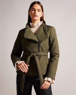 Płaszcz Damskie Ted Baker Mini Quilted Wrap With High Collar Khaki Polska | PL-CHLWS2739