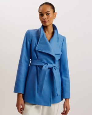 Płaszcz Damskie Ted Baker Short Wool Wrap Niebieskie Polska | PL-TZBYF2416