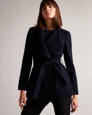 Płaszcz Damskie Ted Baker Short Wool Wrap Granatowe Polska | PL-RNGOY9347