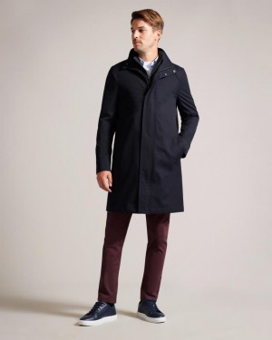 Płaszcz Męskie Ted Baker Funnel Neck With Removable Lining Granatowe Polska | PL-FUETB0648