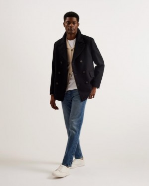 Płaszcz Męskie Ted Baker Short Wool Peacoat Granatowe Polska | PL-TDWRF9520