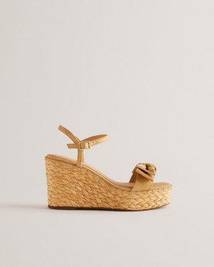 Sandały Damskie Ted Baker Raffia Bow Detail Wedge Beżowe Polska | PL-JEMGS8934