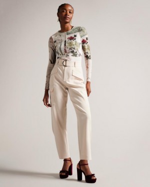 Spodnie Damskie Ted Baker High Waist Tapered Cargo With Belt Beżowe Polska | PL-SYHQC0967