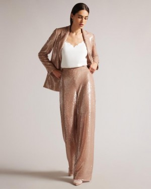 Spodnie Damskie Ted Baker Matte Sequin Wide Leg Różowe Polska | PL-XNZVF0145