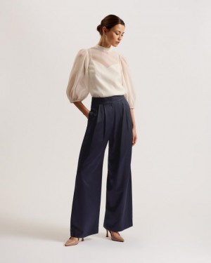 Spodnie Damskie Ted Baker Satin Wide Leg Tailored Granatowe Polska | PL-KYRCN3479