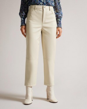 Spodnie Damskie Ted Baker Straight Leg Faux Leather Beżowe Polska | PL-KQPYO9012