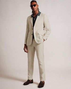 Spodnie Męskie Ted Baker Regular Fit Linen Blend Szare Polska | PL-ZPFWD6702