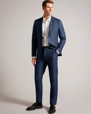 Spodnie Męskie Ted Baker Slim Fit Linen And Wool Granatowe Polska | PL-YIGQP5142