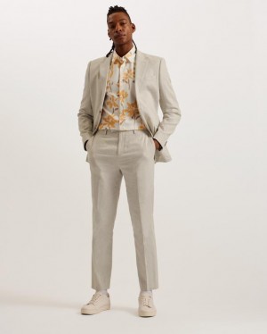Spodnie Męskie Ted Baker Slim Fit Linen Tailored Beżowe Polska | PL-YXSDM0913