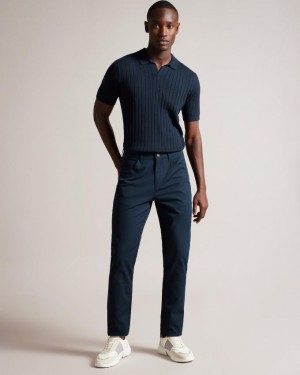 Spodnie Męskie Ted Baker Slim Fit Twill Granatowe Polska | PL-AXCUQ2486