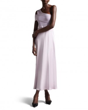 Sukienka Damskie Ted Baker Asymmetric Knit Bodice With Satin Fioletowe Polska | PL-DZJBV2685