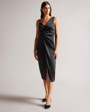 Sukienka Damskie Ted Baker Asymmetric Waist Detail Slip Czarne Polska | PL-GELSJ5076