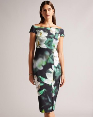 Sukienka Damskie Ted Baker Bardot Bodycon Midi Czarne Polska | PL-COEFB4850