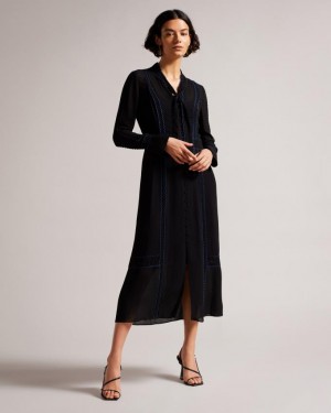 Sukienka Damskie Ted Baker Button Through Midi Czarne Polska | PL-ADBNC7861