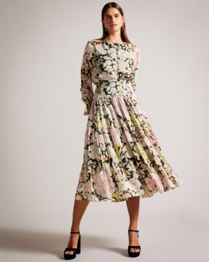 Sukienka Damskie Ted Baker Button Up Tiered Midi Czarne Polska | PL-GIMTV2417