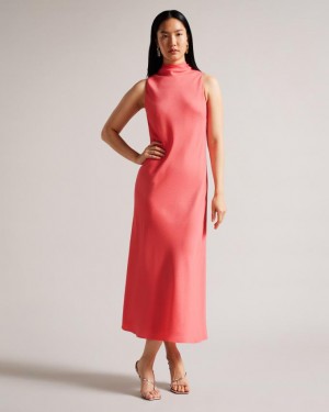 Sukienka Damskie Ted Baker Cowl Neck Sleeveless Midi Slip Koralowe Polska | PL-SAFMG3562