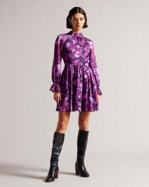 Sukienka Damskie Ted Baker High Neck Fit And Flare Mini Fioletowe Polska | PL-FIAND6529